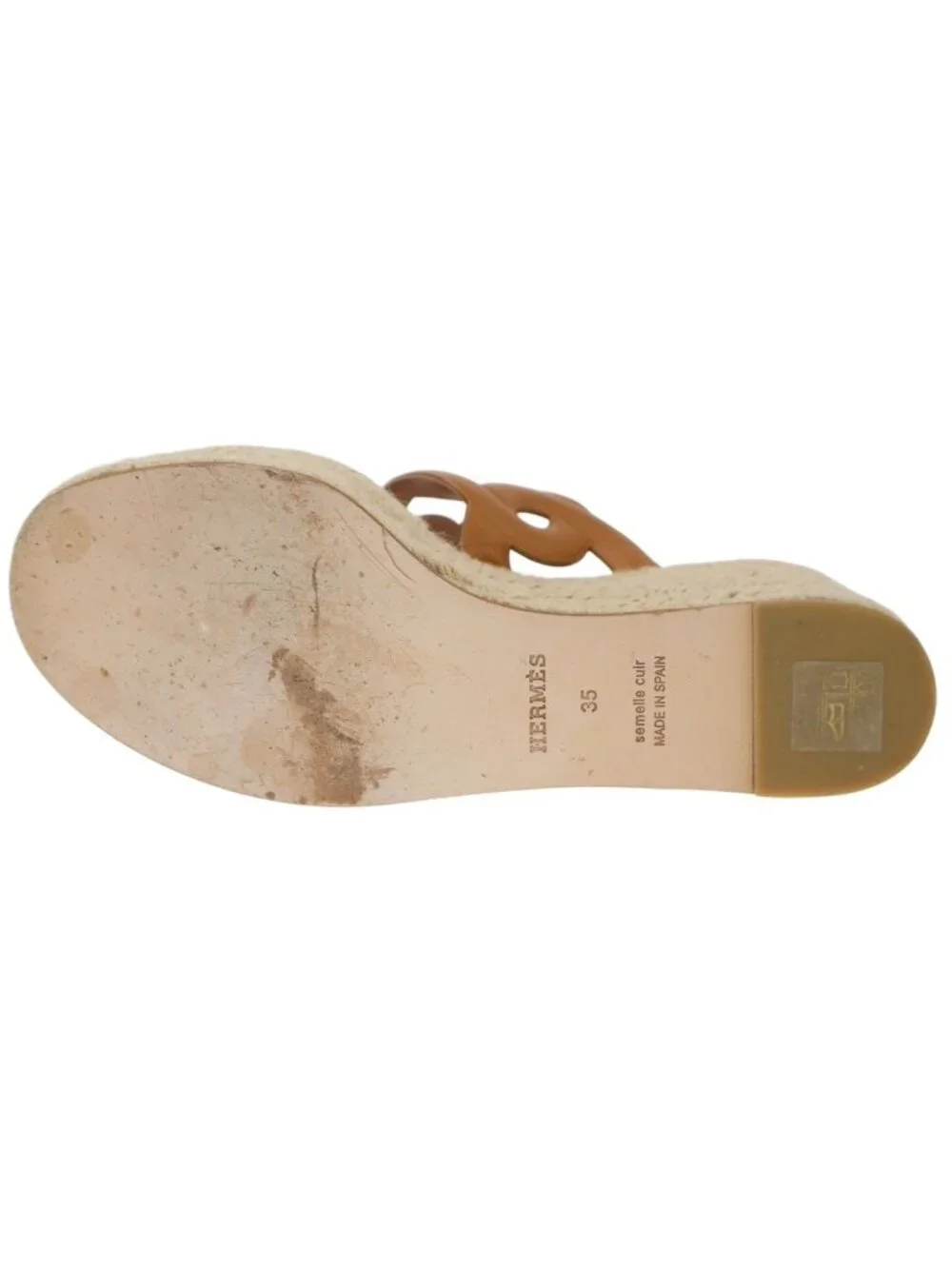 Hermes Ithea Espadrille Chaine D'ancre Leather Sandals Brown